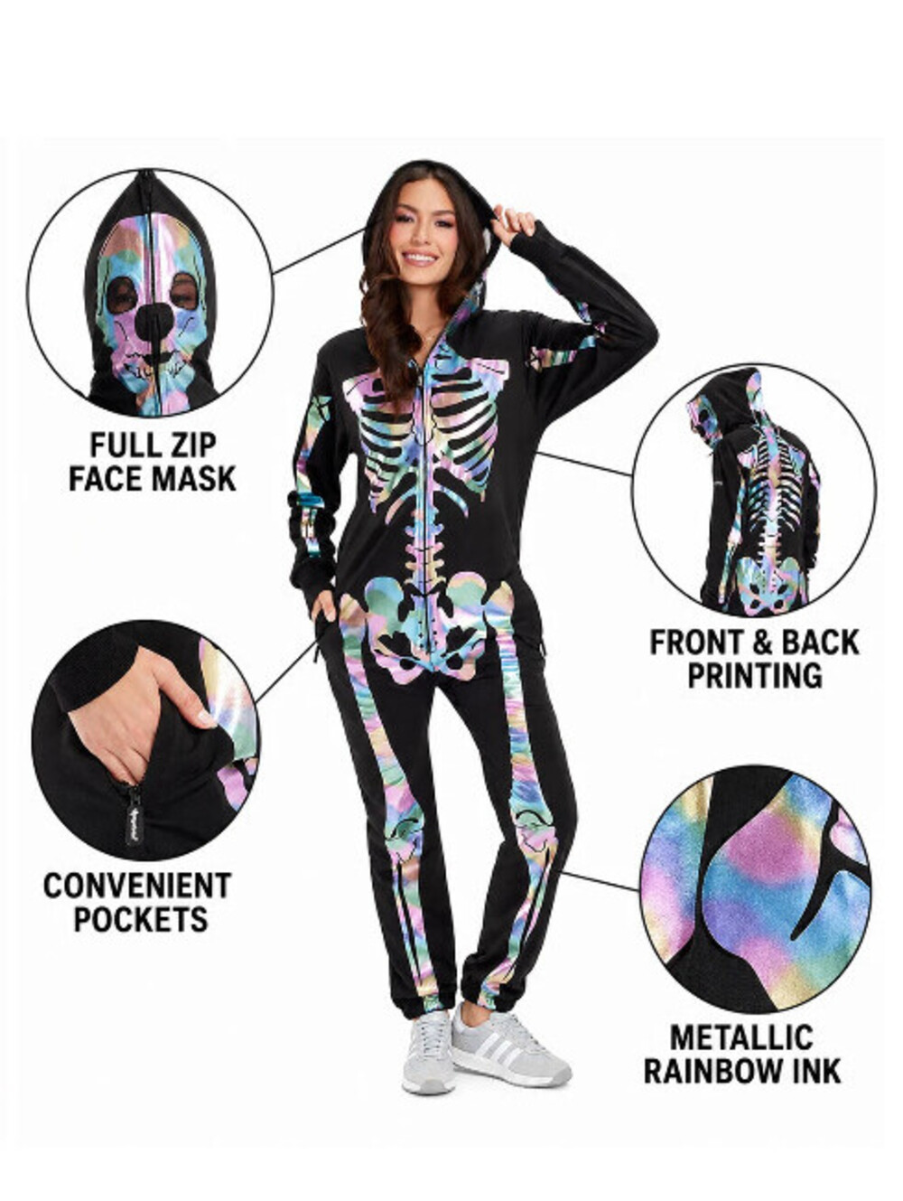 Tipsy Elves Iridescent Skeleton Costume Womens Small Halloween Jumpsuit NWT